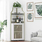 Meuble de bar d'angle multifonctionnel avec casier à vin amovible, porte-verres et porte en maille - Buffet compact pour bar et salon