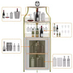 Meuble de bar d'angle multifonctionnel avec casier à vin amovible, porte-verres et porte en maille - Buffet compact pour bar et salon
