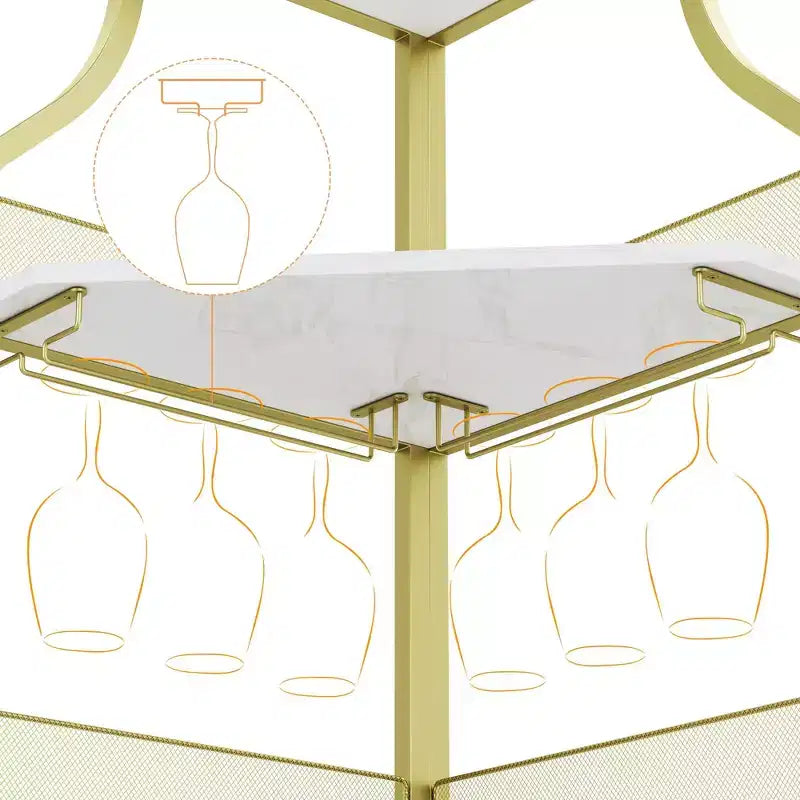 Meuble de bar d'angle multifonctionnel avec casier à vin amovible, porte-verres et porte en maille - Buffet compact pour bar et salon
