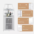 Meuble de bar d'angle multifonctionnel avec casier à vin amovible, porte-verres et porte en maille - Buffet compact pour bar et salon