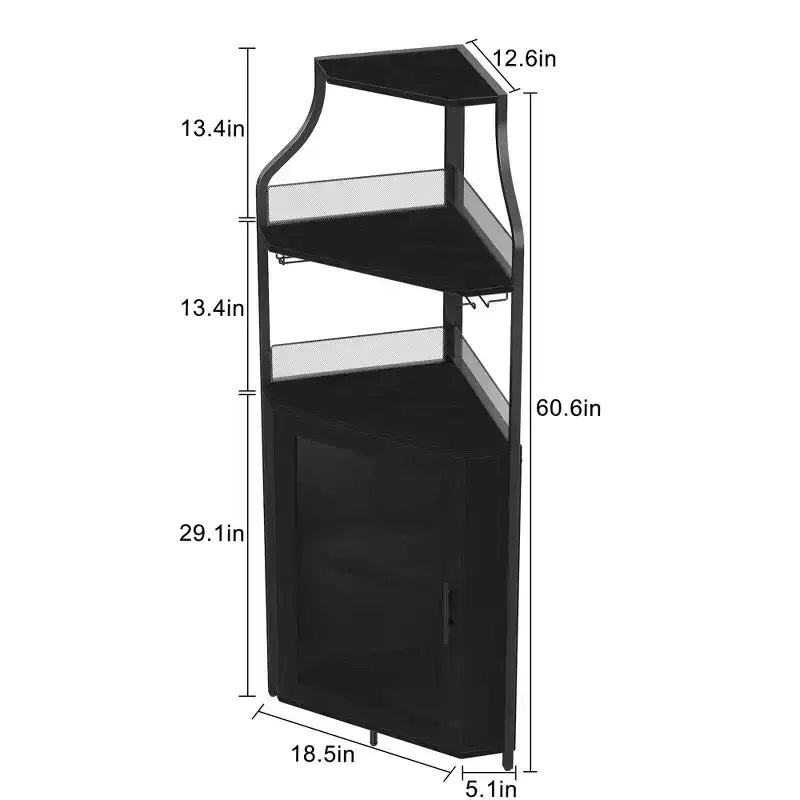 Meuble de bar d'angle multifonctionnel avec casier à vin amovible, porte-verres et porte en maille - Buffet compact pour bar et salon