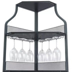 Meuble de bar d'angle multifonctionnel avec casier à vin amovible, porte-verres et porte en maille - Buffet compact pour bar et salon