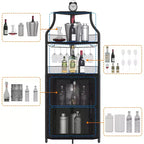 Meuble de bar d'angle multifonctionnel avec casier à vin amovible, porte-verres et porte en maille - Buffet compact pour bar et salon