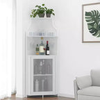 Meuble de bar d'angle multifonctionnel avec casier à vin amovible, porte-verres et porte en maille - Buffet compact pour bar et salon
