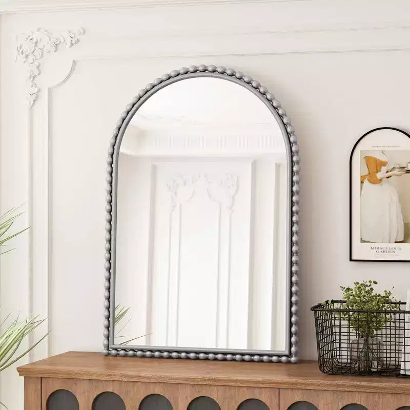 MAYEERTY Iron Arch Vintage Vanity Mirror Wall Hanging Placed Table for Living Room Bedroom Silver