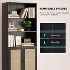 MAYEERTY Tall 5-Tier Bookcase with Rattan Doors, Wood Storage Shelves for Library Living Room Bedroom Home Office