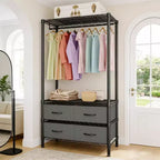 Freestanding Garment Rack with Adjustable Shelves and Four Fabric Drawers, Heavy Duty Clothing Organizer