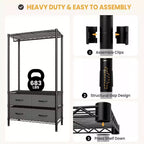 Freestanding Garment Rack with Adjustable Shelves and Four Fabric Drawers, Heavy Duty Clothing Organizer