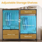 Freestanding Garment Rack with Adjustable Shelves and Four Fabric Drawers, Heavy Duty Clothing Organizer