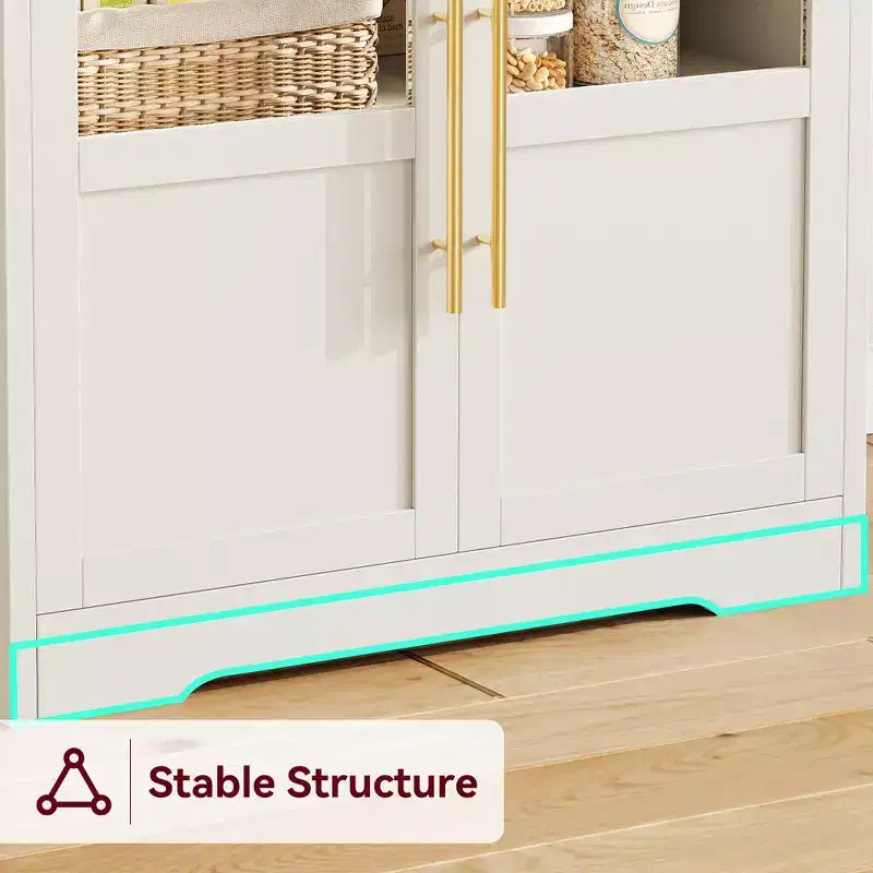 Meuble de cuisine Acekool avec prises USB et électriques, support de micro-ondes autoportant, portes vitrées, 4 étagères réglables, rangement de style ferme