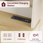 Meuble de cuisine Acekool avec prises USB et électriques, support de micro-ondes autoportant, portes vitrées, 4 étagères réglables, rangement de style ferme