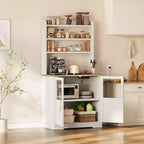 Meuble de cuisine Acekool avec prises USB et électriques, support de micro-ondes autoportant, portes vitrées, 4 étagères réglables, rangement de style ferme