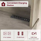 Meuble de cuisine Acekool avec prises USB et électriques, support de micro-ondes autoportant, portes vitrées, 4 étagères réglables, rangement de style ferme