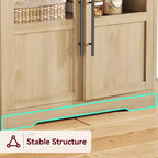 Meuble de cuisine Acekool avec prises USB et électriques, support de micro-ondes autoportant, portes vitrées, 4 étagères réglables, rangement de style ferme