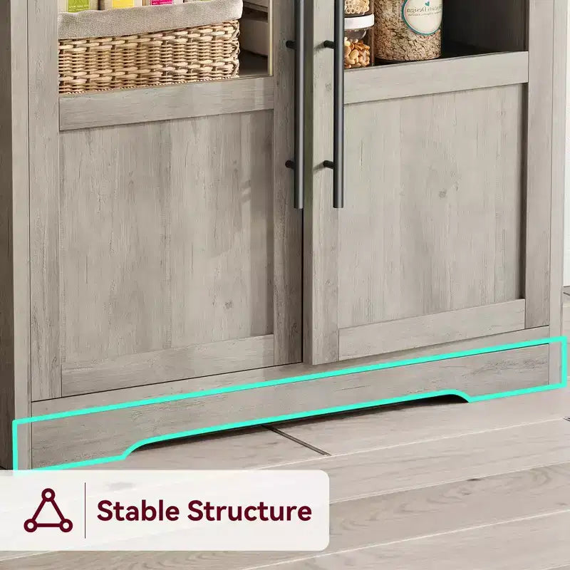 Meuble de cuisine Acekool avec prises USB et électriques, support de micro-ondes autoportant, portes vitrées, 4 étagères réglables, rangement de style ferme