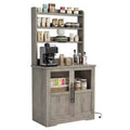 Acekool Kitchen Hutch Cabinet with USB & Power Outlets, Freestanding Microwave Stand, Glass Doors, 4 Adjustable Shelves, Farmhouse Pantry Storage