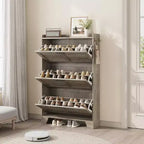 Slim 3-Drawer Shoe Cabinet with Ventilated Doors & Hooks - Space-Saving Entryway Storage Organizer