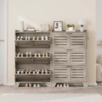 Slim 3-Drawer Shoe Cabinet with Ventilated Doors & Hooks - Space-Saving Entryway Storage Organizer