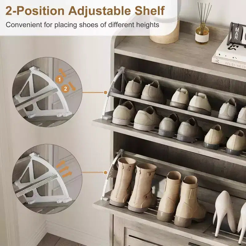 Slim 3-Drawer Shoe Cabinet with Ventilated Doors & Hooks - Space-Saving Entryway Storage Organizer