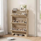 Slim 3-Drawer Shoe Cabinet with Ventilated Doors & Hooks - Space-Saving Entryway Storage Organizer