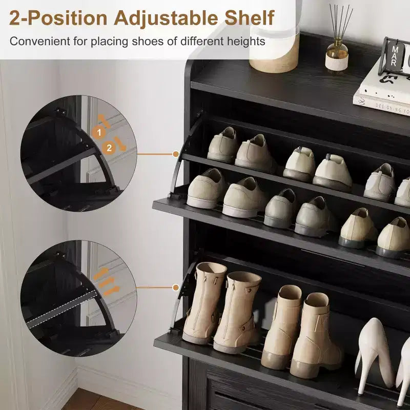 Slim 3-Drawer Shoe Cabinet with Ventilated Doors & Hooks - Space-Saving Entryway Storage Organizer