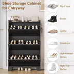 Slim 3-Drawer Shoe Cabinet with Ventilated Doors & Hooks - Space-Saving Entryway Storage Organizer