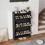 Slim 3-Drawer Shoe Cabinet with Ventilated Doors & Hooks - Space-Saving Entryway Storage Organizer