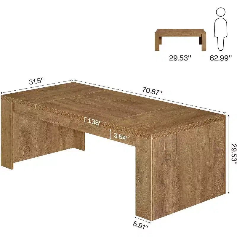 Lantine 70.9-Inch Rectangular Dining Table for 6-8, Farmhouse Wooden Kitchen Table, Large Dining Room Furniture for Kitchen, Living Room