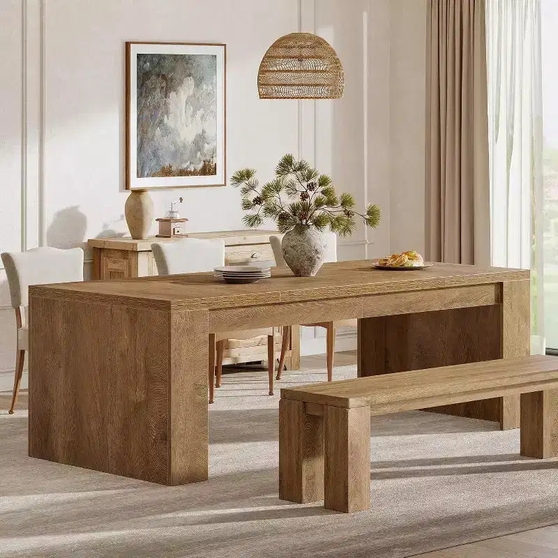 Lantine 70.9-Inch Rectangular Dining Table for 6-8, Farmhouse Wooden Kitchen Table, Large Dining Room Furniture for Kitchen, Living Room