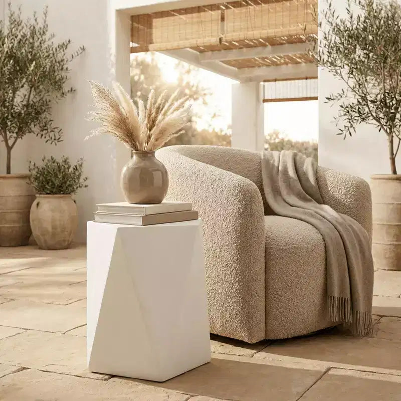LeisureMod Nexovo - Table d'appoint géométrique moderne en pierre reconstituée pour l'intérieur et l'extérieur