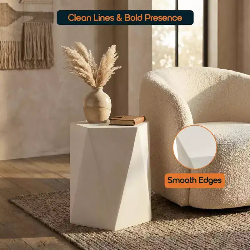 LeisureMod Nexovo - Table d'appoint géométrique moderne en pierre reconstituée pour l'intérieur et l'extérieur