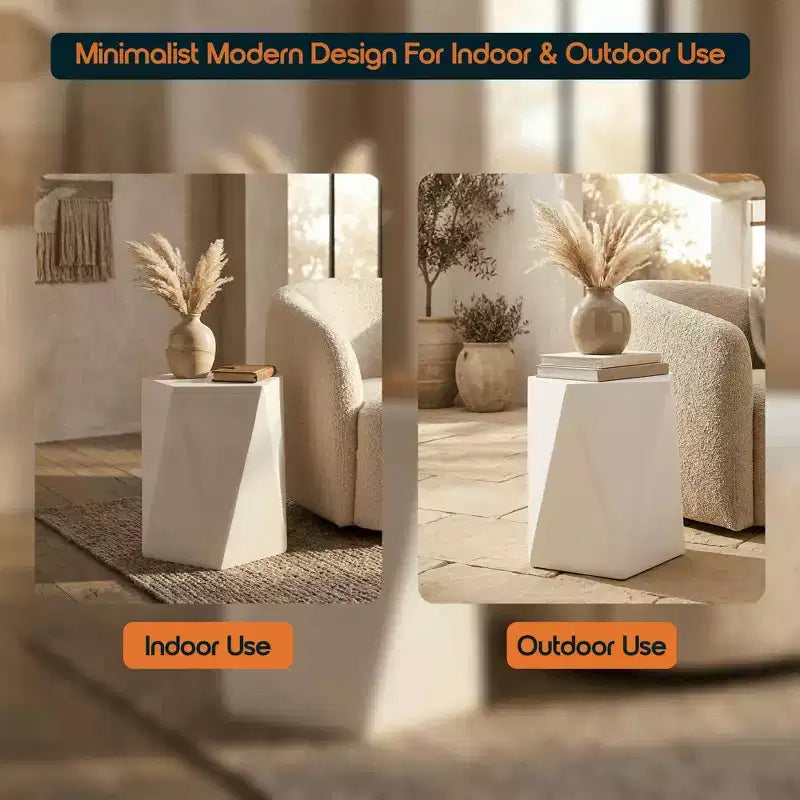 LeisureMod Nexovo - Table d'appoint géométrique moderne en pierre reconstituée pour l'intérieur et l'extérieur