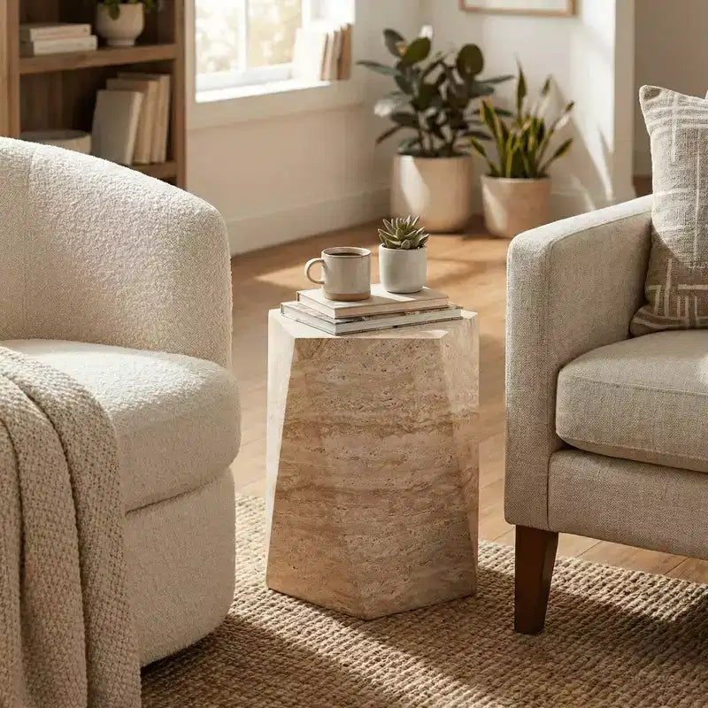 LeisureMod Nexovo - Table d'appoint géométrique moderne en pierre reconstituée pour l'intérieur et l'extérieur