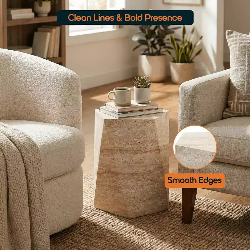 LeisureMod Nexovo - Table d'appoint géométrique moderne en pierre reconstituée pour l'intérieur et l'extérieur