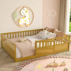 JVNOXK Children's Drop-Side Crib Frame, Full-Size One-Piece Construction with Extra-High Safety Rails and Door, Natural Wood Slatted Base