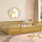 JVNOXK Children's Drop-Side Crib Frame, Full-Size One-Piece Construction with Extra-High Safety Rails and Door, Natural Wood Slatted Base