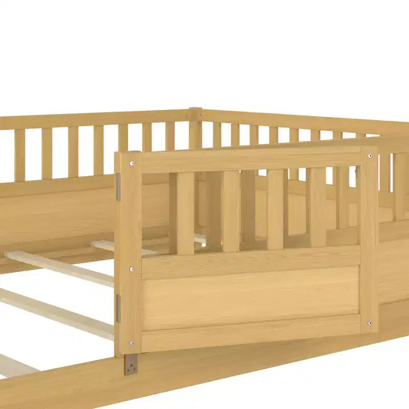 JVNOXK Children's Drop-Side Crib Frame, Full-Size One-Piece Construction with Extra-High Safety Rails and Door, Natural Wood Slatted Base