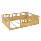 JVNOXK Children's Drop-Side Crib Frame, Full-Size One-Piece Construction with Extra-High Safety Rails and Door, Natural Wood Slatted Base