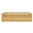 JVNOXK Children's Drop-Side Crib Frame, Full-Size One-Piece Construction with Extra-High Safety Rails and Door, Natural Wood Slatted Base
