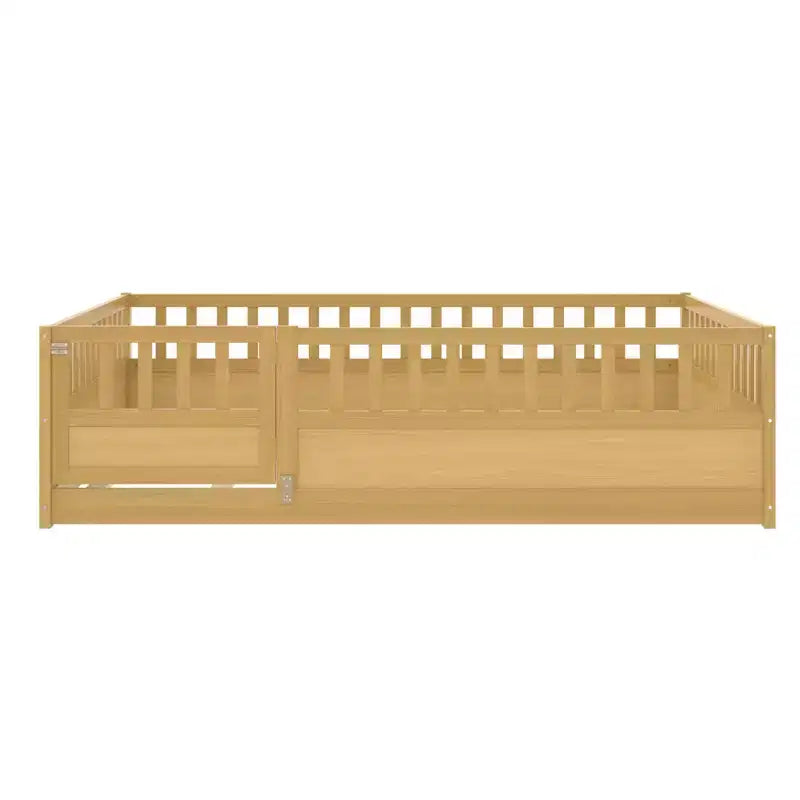 JVNOXK Children's Drop-Side Crib Frame, Full-Size One-Piece Construction with Extra-High Safety Rails and Door, Natural Wood Slatted Base