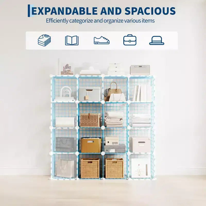 Organisateur d'entrée moderne à 6 cubes, modulable en grille métallique empilable, assemblage rapide pour chaussures, sacs et accessoires