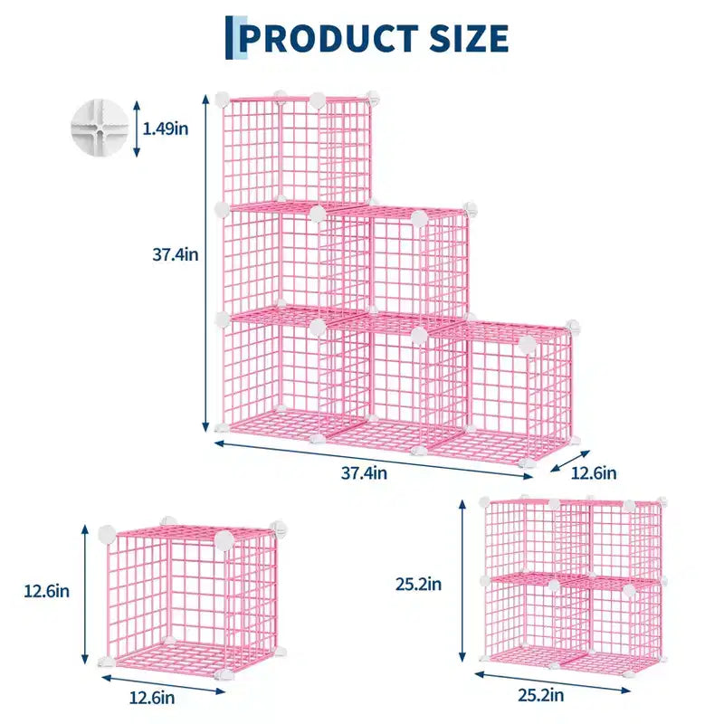 Organisateur d'entrée moderne à 6 cubes, modulable en grille métallique empilable, assemblage rapide pour chaussures, sacs et accessoires