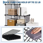 Organisateur d'entrée moderne à 6 cubes, modulable en grille métallique empilable, assemblage rapide pour chaussures, sacs et accessoires