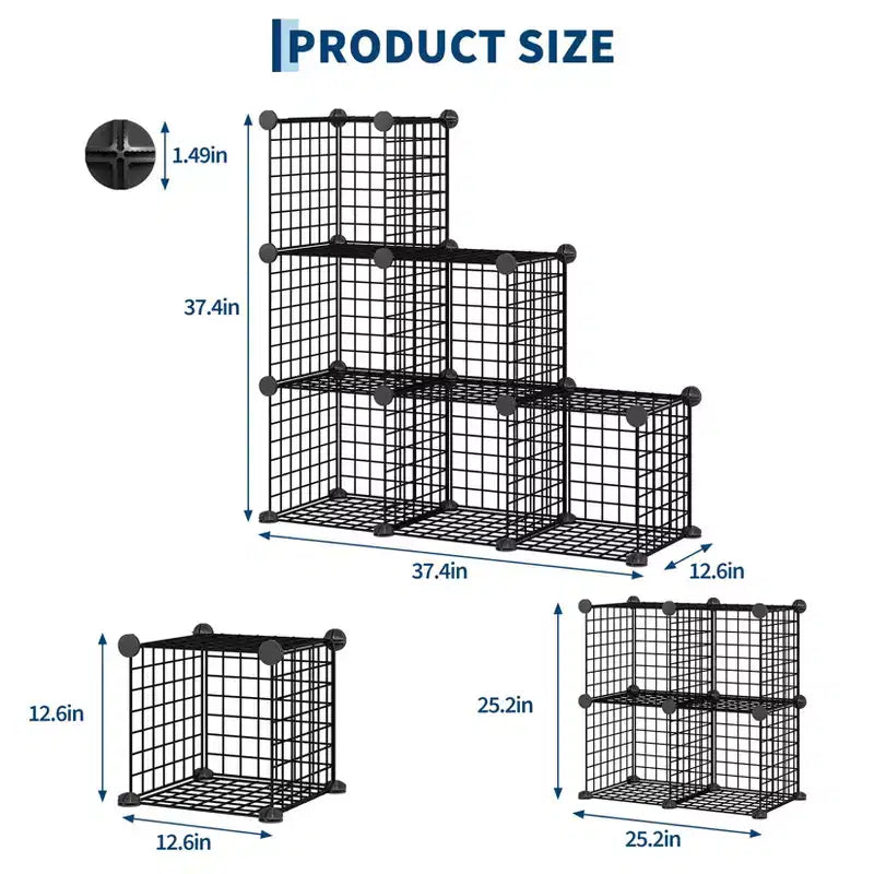 Organisateur d'entrée moderne à 6 cubes, modulable en grille métallique empilable, assemblage rapide pour chaussures, sacs et accessoires