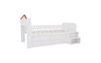 Lit mezzanine bas JVNOXK avec lumières LED, lit superposé en bois avec tête de lit en forme de maison, lit mezzanine enfant avec tiroirs de rangement, blanc