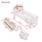 Lit mezzanine bas JVNOXK avec lumières LED, lit superposé en bois avec tête de lit en forme de maison, lit mezzanine enfant avec tiroirs de rangement, blanc
