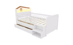 Lit mezzanine bas JVNOXK avec lumières LED, lit superposé en bois avec tête de lit en forme de maison, lit mezzanine enfant avec tiroirs de rangement, blanc