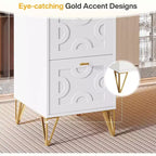 Lantine 59-Inch White Desk with Drawers, Modern Office Desk Writing Table with Gold Legs and Storage for Bedroom, Workspace, Living Room