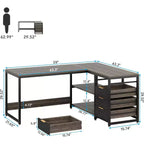 Lantine 59-Inch L-Shaped Computer Desk with Storage Drawers and Shelves, Reversible Corner Desk for Home Office, Grey