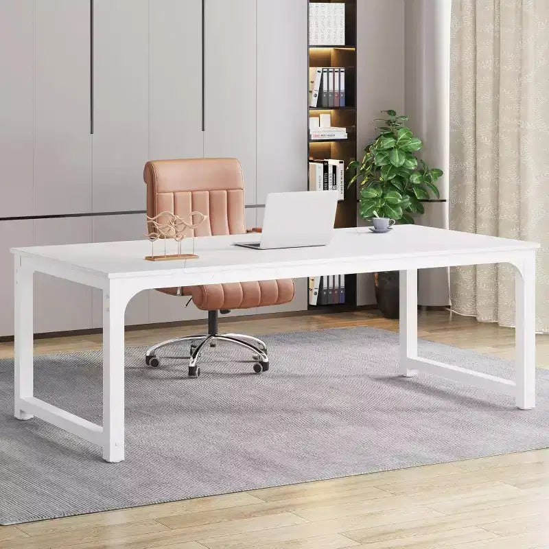 Lantine Modern Computer Desk, 78.7 x 39.4 inch X Large Executive Office Desk Computer Table Study Writing Desk Workstation for Home Office,White